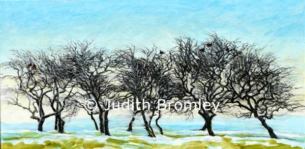 Grouse in Hawthorn, painting by Judith Bromley